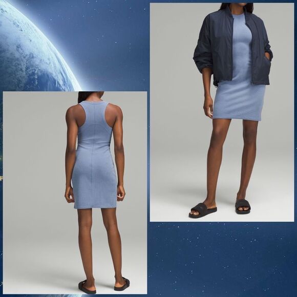 Lululemon Ribbed Softstreme Slim-Fit Tank Dress Oasis Blue size 12 NWT - Picture 1 of 7